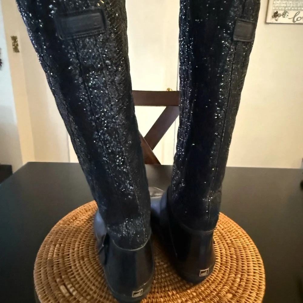Sperry  sparkly waterproof Black Quilted‎ Knee-High Boots size 8